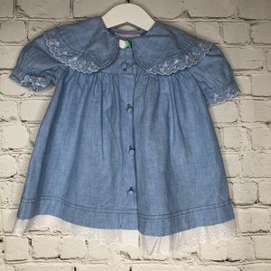 Infant/Baby Light Blue Chambray Dress White Eyelet